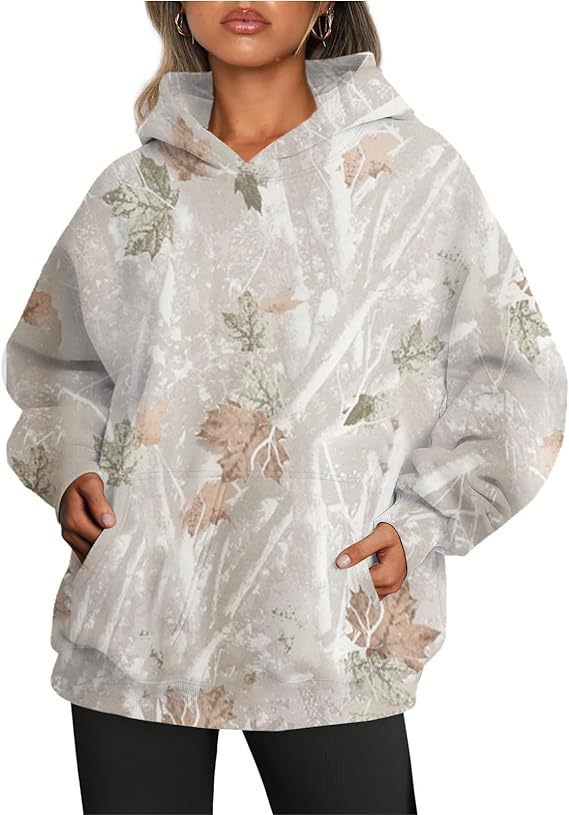 Women's Camouflage Hoodie Maple Leaf Print Oversized apparels & accessories