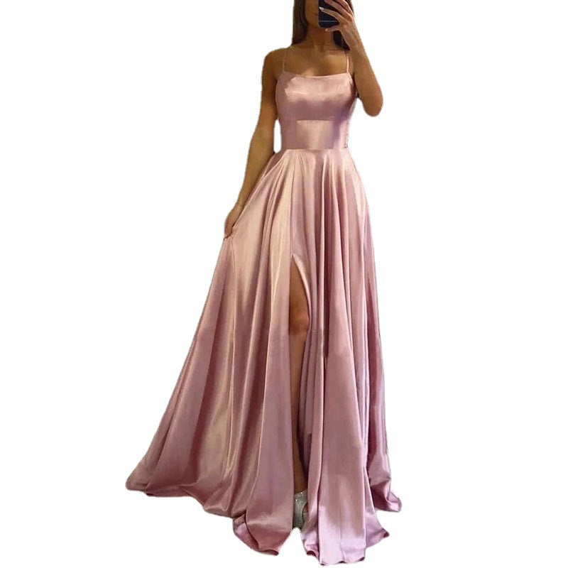 Elegant Multicolor Plus And Extra Size Evening Gown Prom Maxi Dress Sling Glossy Satin apparels & accessories