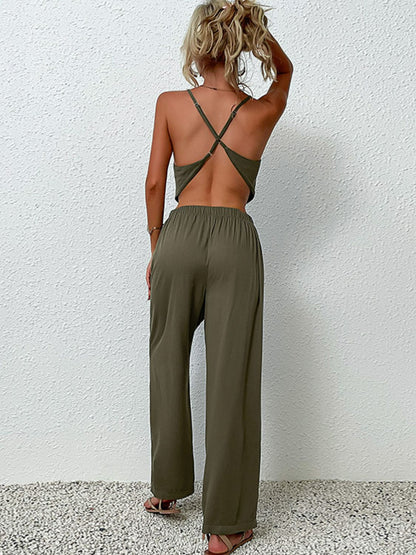 Crisscross Back Cropped Top and Pants Set apparel & accessories