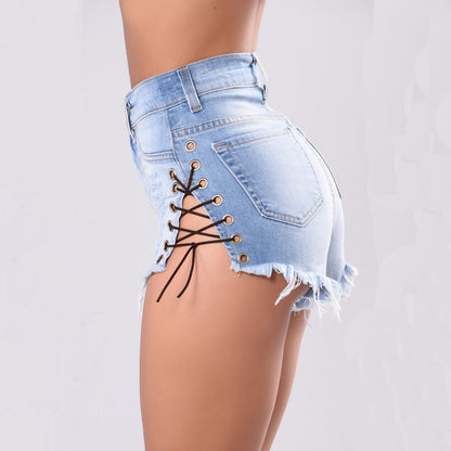 Cutoff Side Lacing Jeans Shorts shorts