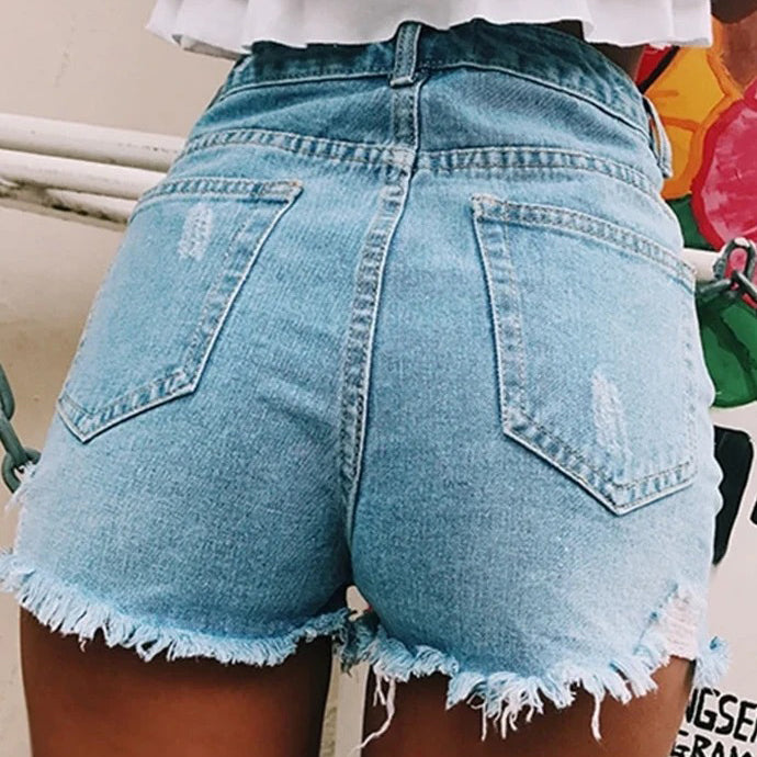 Hole stretch denim shorts apparel & accessories