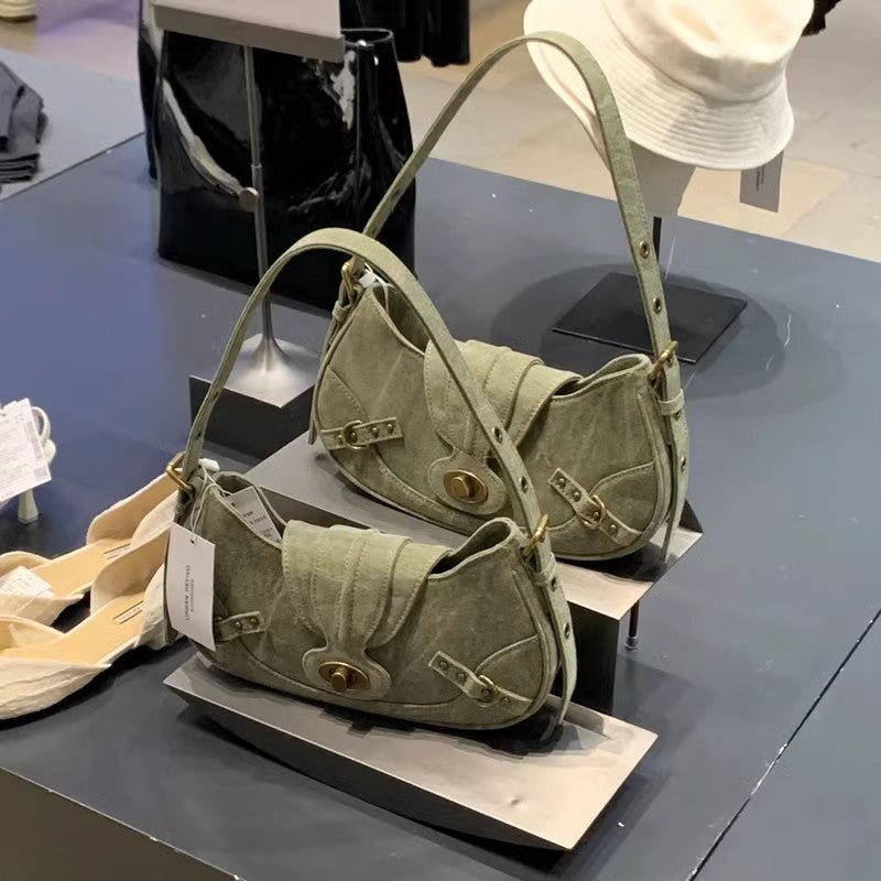 American Retro Army Green Stitching Underarm Bag apparel & accessories