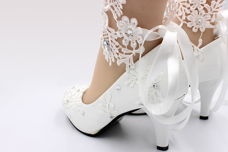 Women's White High-heeled Wedding Shoes Shoes & Bags