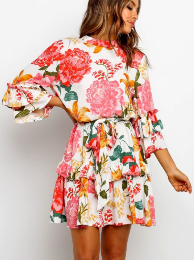 Fashion print round neck long sleeve dress apparel & accessories