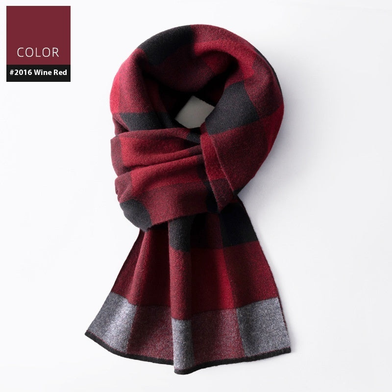 Wool Scarf Men's Winter Plaid Double-sided Scarf Men's Scarves