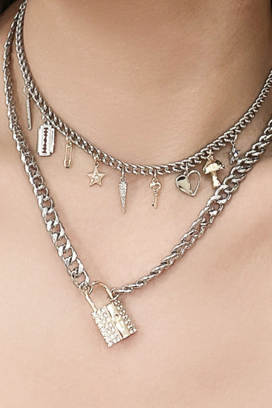 Lock Pendant Double-Layered Necklace apparel & accessories