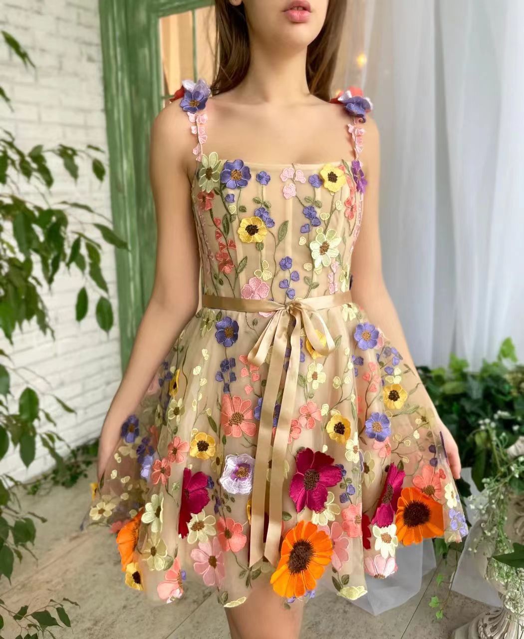 Three-dimensional Flower Embroidery Dress Summer Fashion Sweet A-line Suspender Dresses For Womens Clothing apparel & accessories