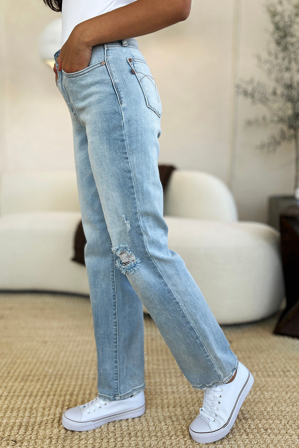 Judy Blue High Waist Distressed Straight Jeans Bottom wear