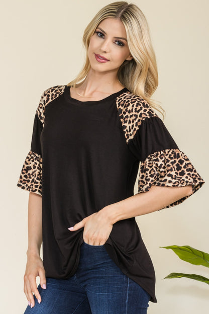 Celeste Full Size Texture Printed Color Block Top apparel & accessories