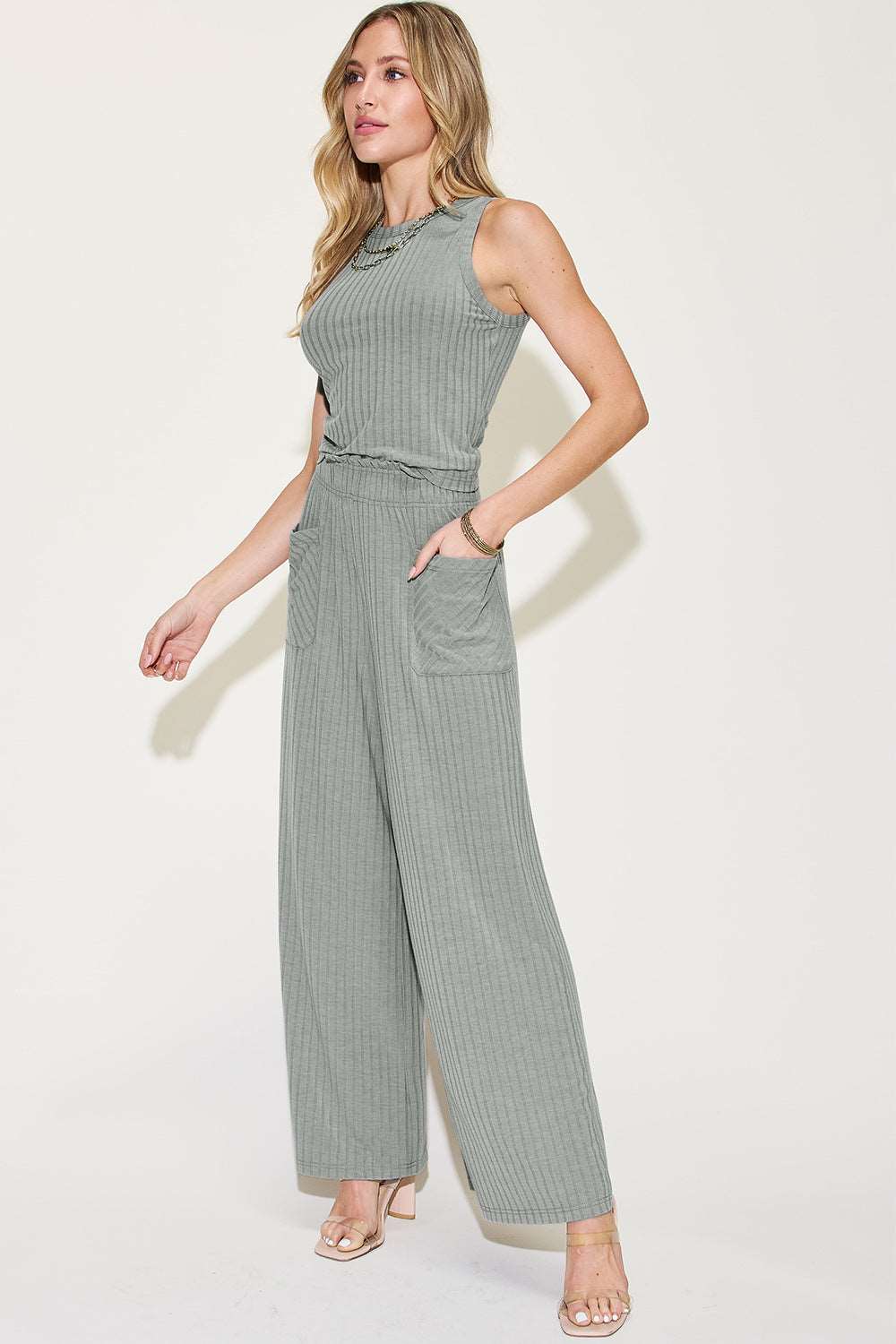 Basic Bae Full Size Ribbed Tank and Wide Leg Pants Set apparel & accessories