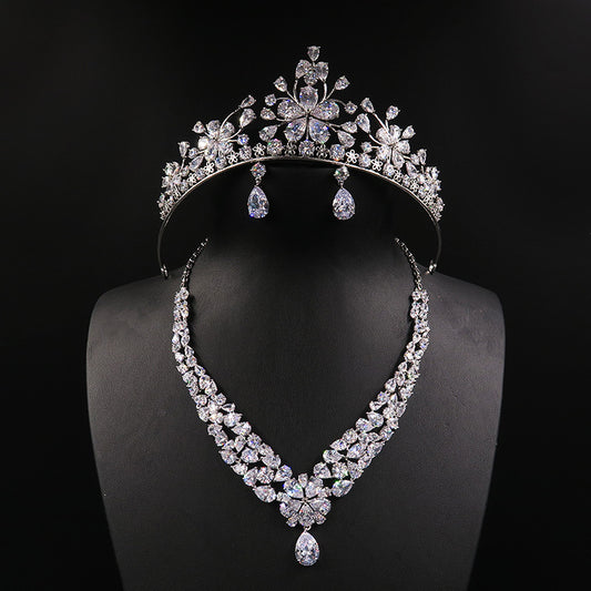 Bride headdress crown necklace three piece Earrings wedding jewelry ornaments suit Jewelry