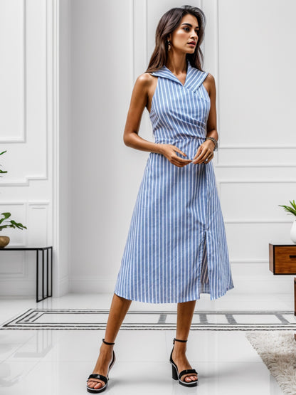 Slit Striped Sleeveless Midi Dress Dresses & Tops