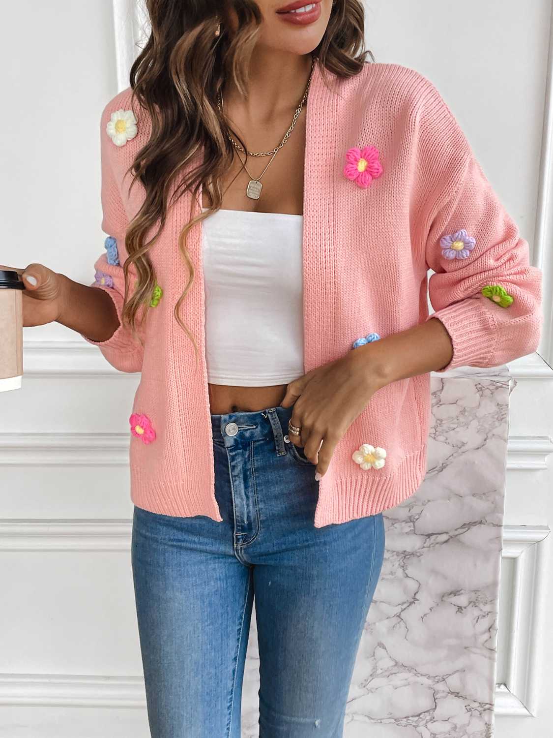 Floral Long Sleeve Open Front Cardigan apparel & accessories