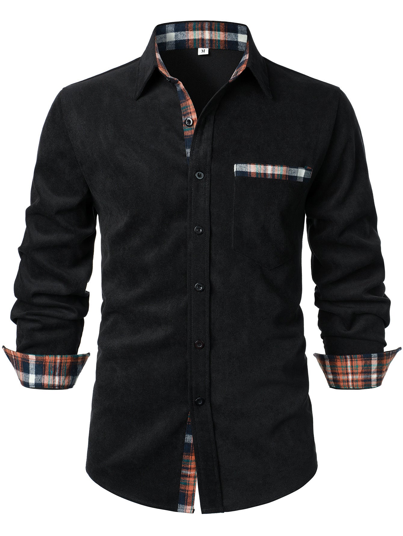 Men's Corduroy Red Plaid Plaid Casual Long Sleeve T-Shirt