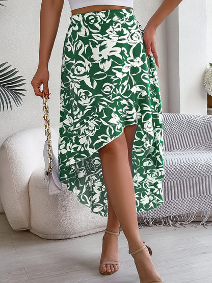 High-Low Printed High Waist Skirt Bottom wear