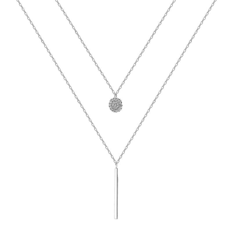 Square Stripe  Diamond Round Double Necklace jewelry