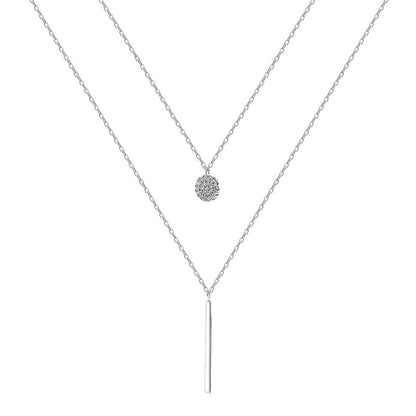 Square Stripe  Diamond Round Double Necklace jewelry