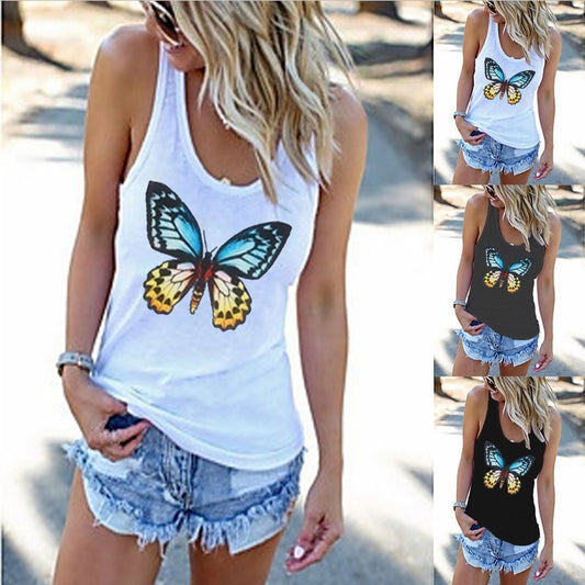 Casual Women's Butterfly Print Loose Top T-shirt apparels & accessories