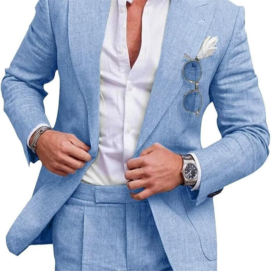 Men's Large Single Row One Button Solid Color Suit Two-piece Set apparel & accessories