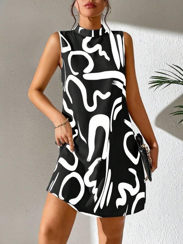 European And American Printed Stand Collar Dress apparels & accessories