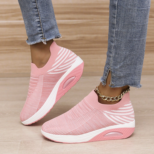 Stripe Design Mesh Shoes Fashion Slip On Air Cushion Shoes Breathable Round-toe Flats Women Shoes & Bags