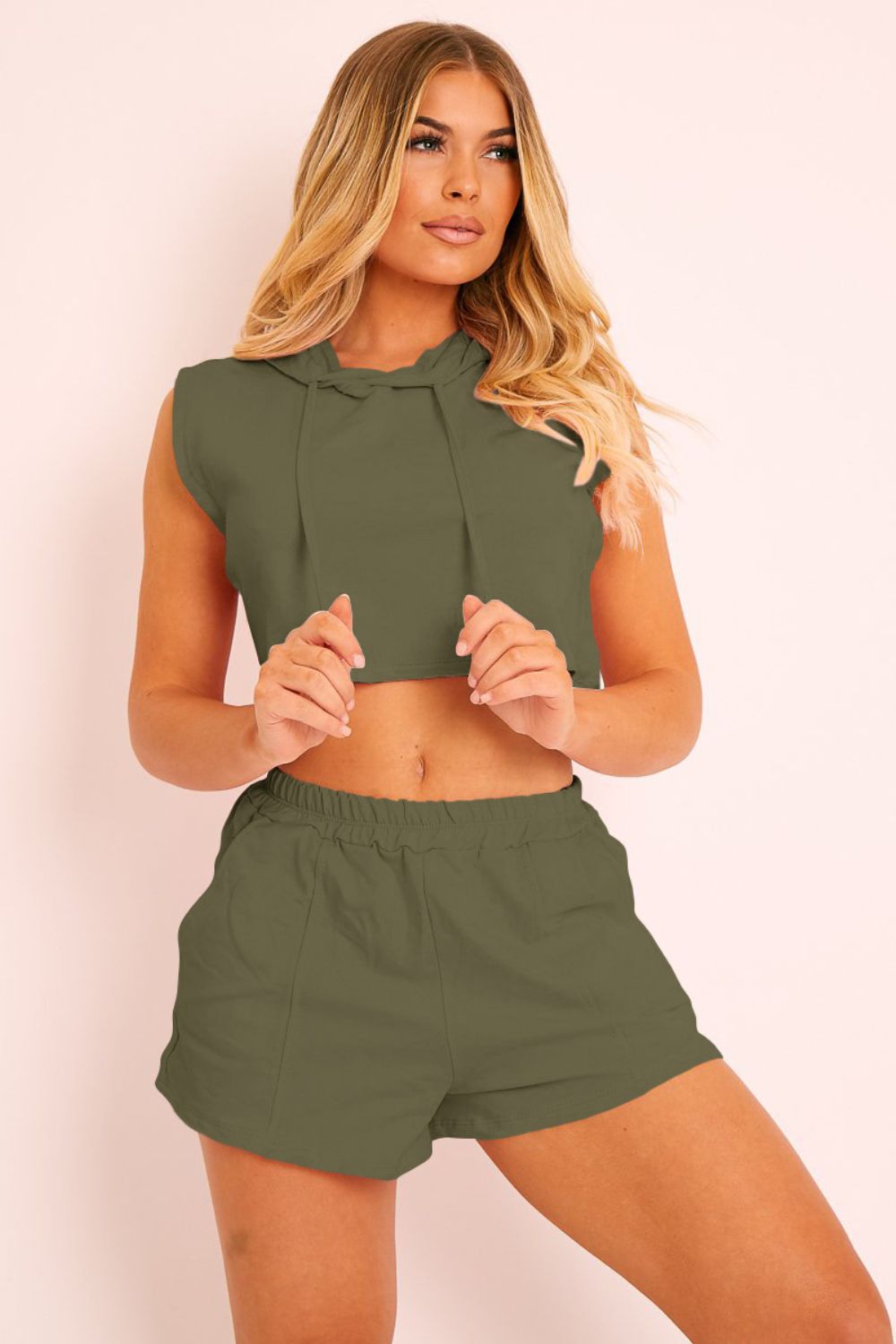 Hooded Crop Top & Pocketed Shorts Set apparel & accessories