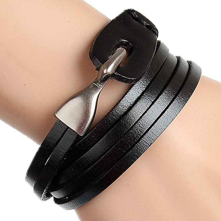 Retro Leather Bracelet 3-ring Winding Leather Hand Strap Hook Wrist Strap Metal Jewelry