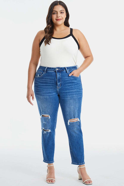 BAYEAS Full Size Distressed High Waist Mom Jeans apparel & accessories