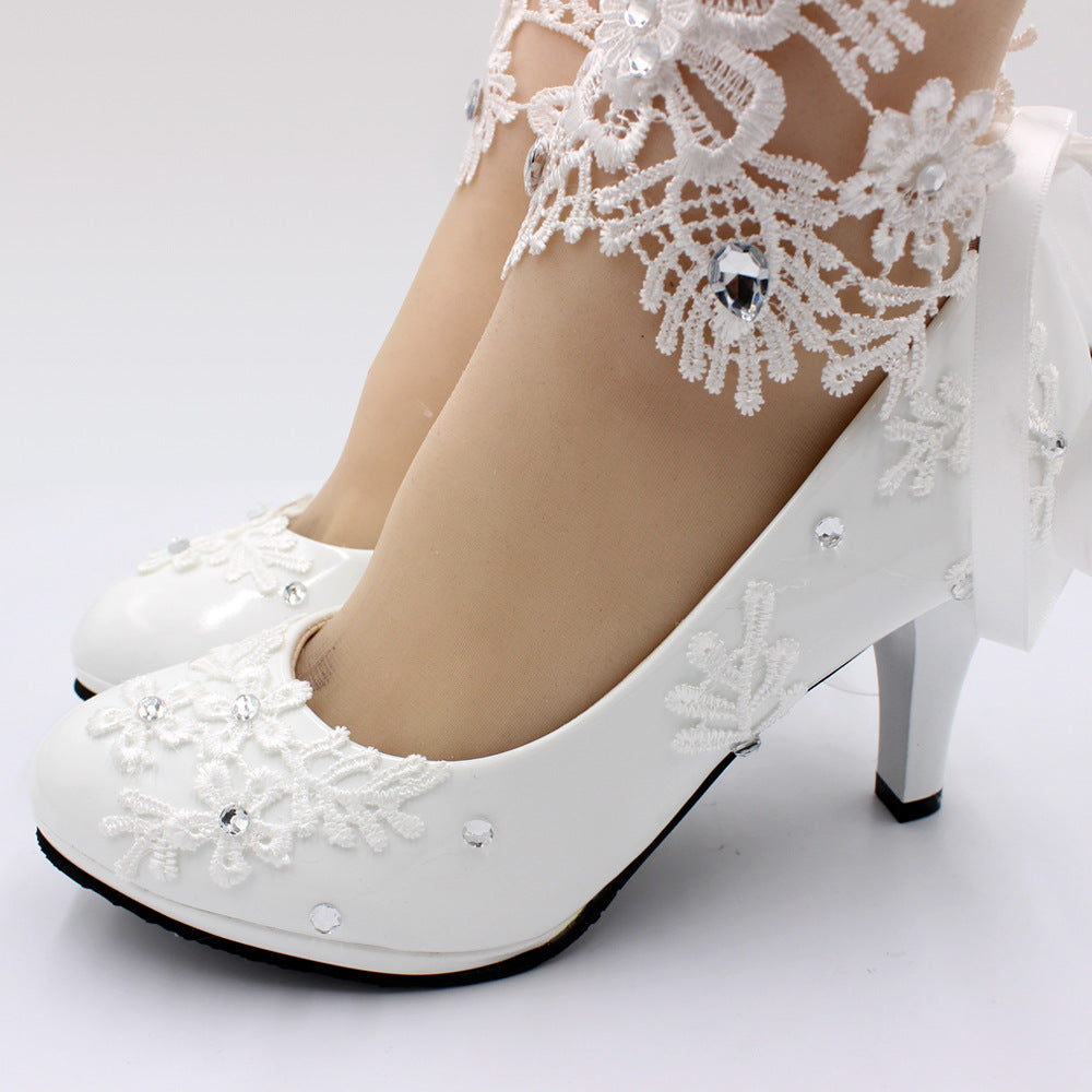 Women's White High-heeled Wedding Shoes Shoes & Bags