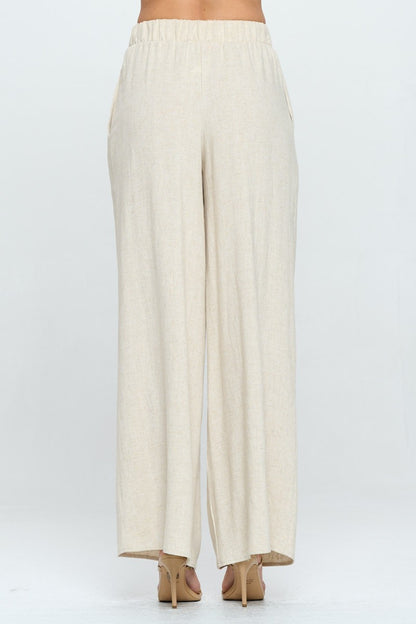 RENEE C Linen Wide Leg Pants with Pockets Bottom wear