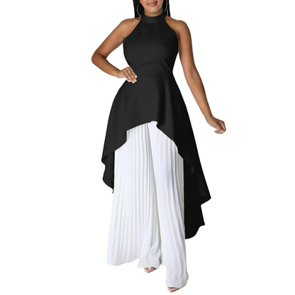 Fashion Casual Set Summer Socialite Private Wear Backless Top Pleated Wide-leg Trousers apparel & accessories