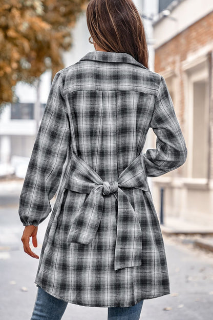 Plaid Tie Front Mini Shirt Dress apparel & accessories