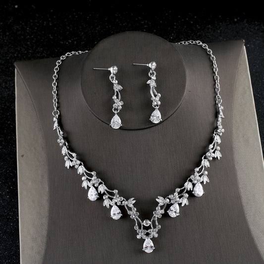 Simple Zircon Necklace Earrings Bride Wedding Necklace set Jewelry