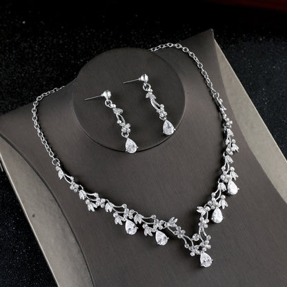 Simple Zircon Necklace Earrings Bride Wedding Necklace set Jewelry