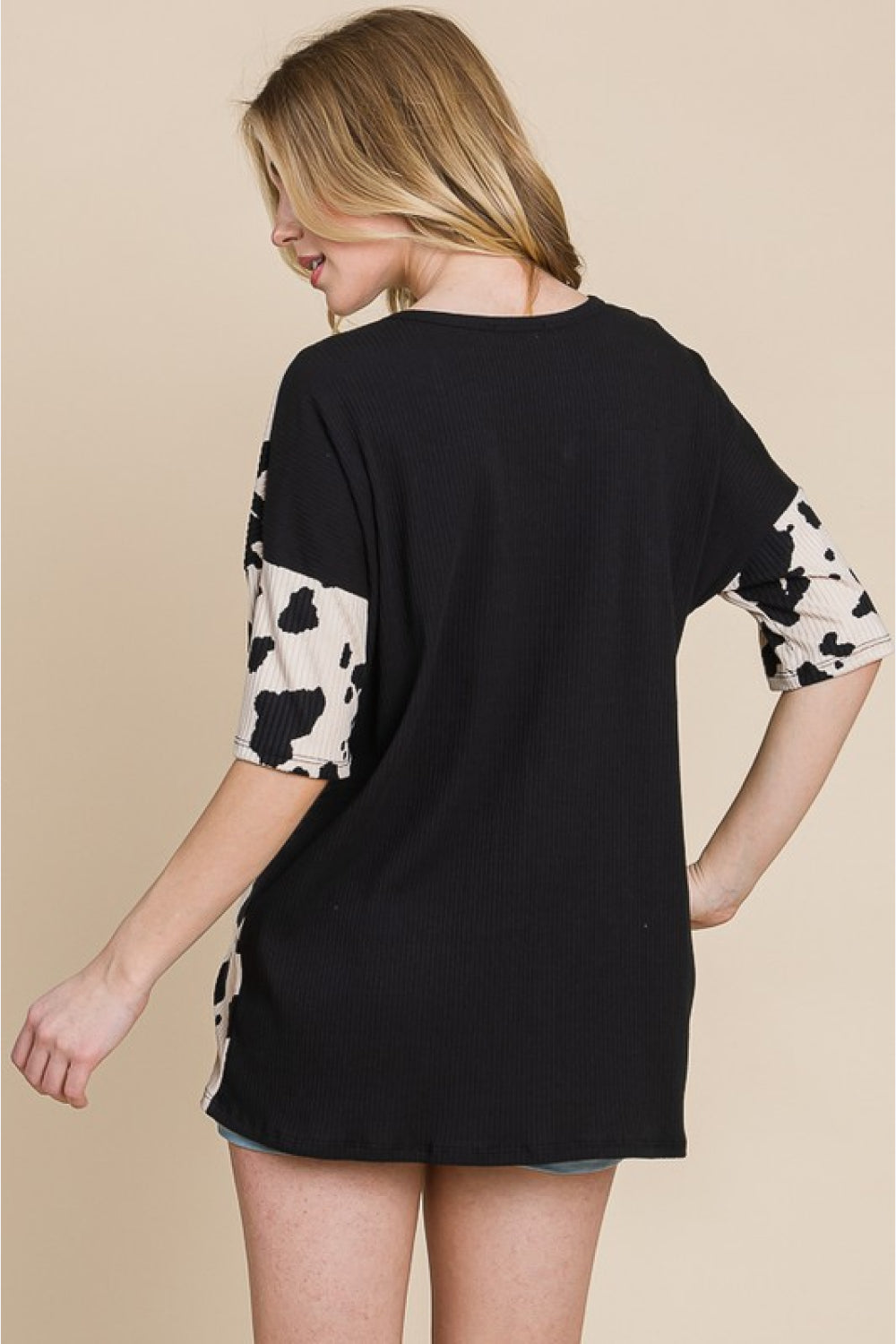 BOMBOM Rodeo Love Ribbed Animal Contrast Tee Dresses & Tops