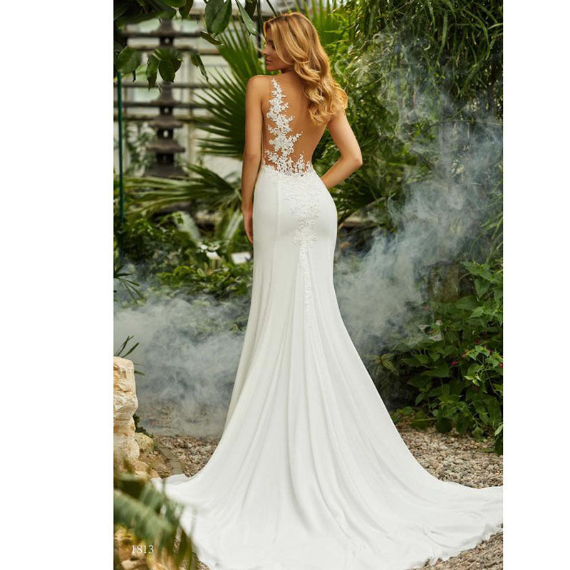 Retro round neck sexy little tail bridal wedding dress apparel & accessories