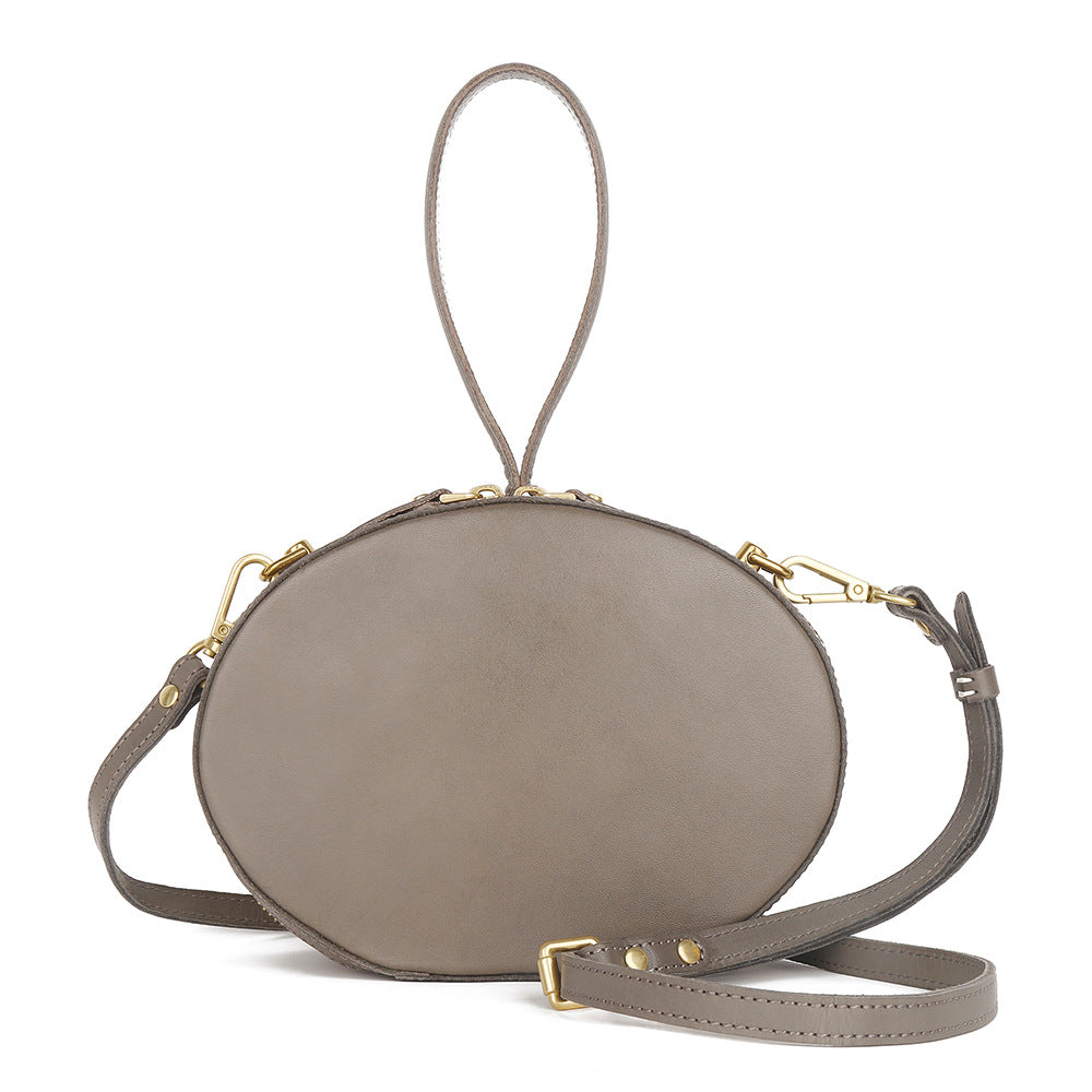 First Layer Cowhide Women's Crossbody Bag Simple Round Hand Carrying Retro apparel & accessories
