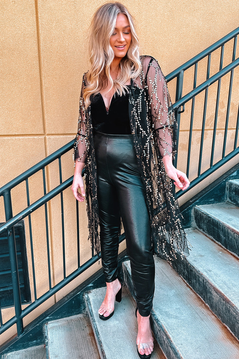 Sequin Open Front Sheer Cardigan apparel & accessories