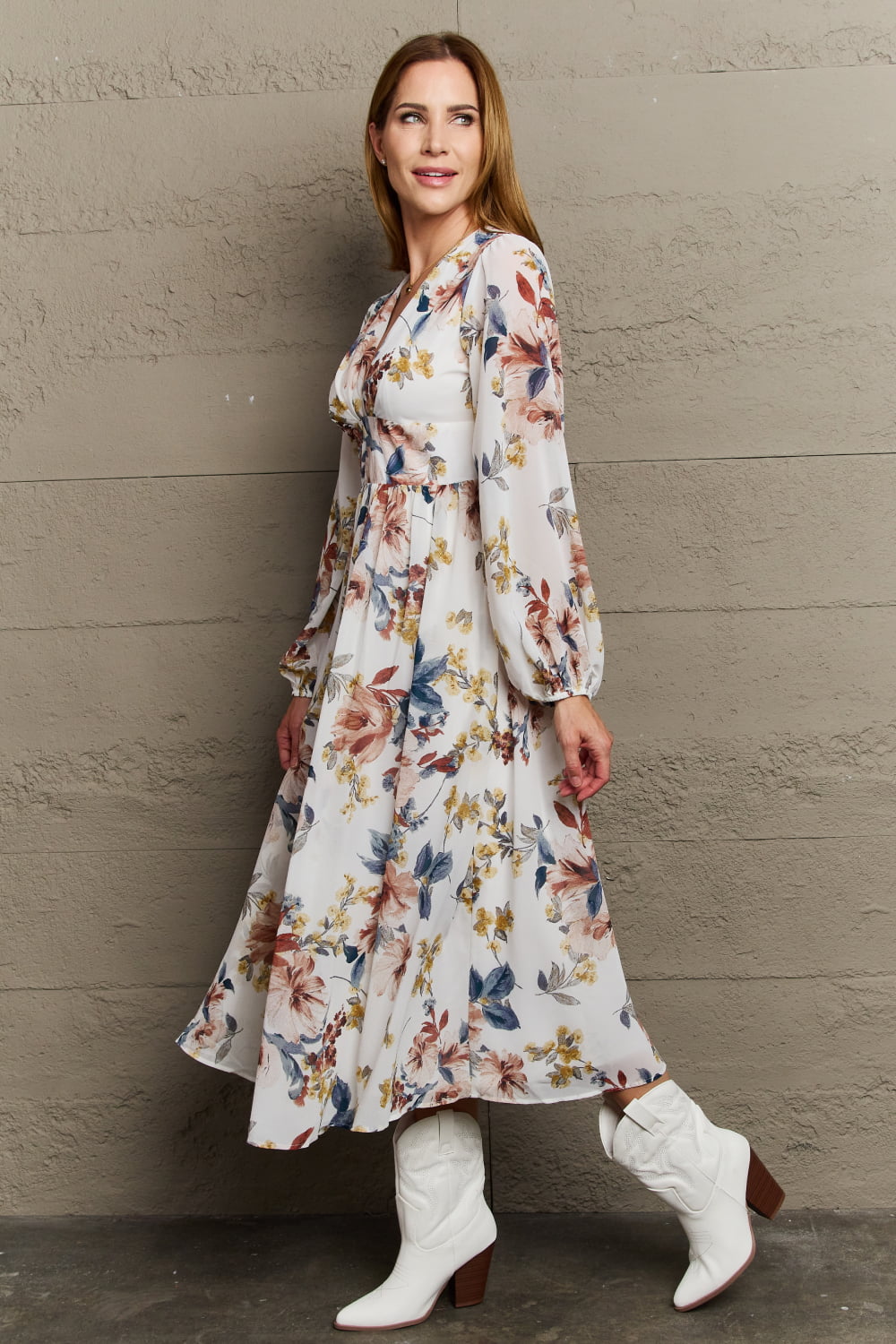 Chiffon Floral Midi Dress Dresses & Tops