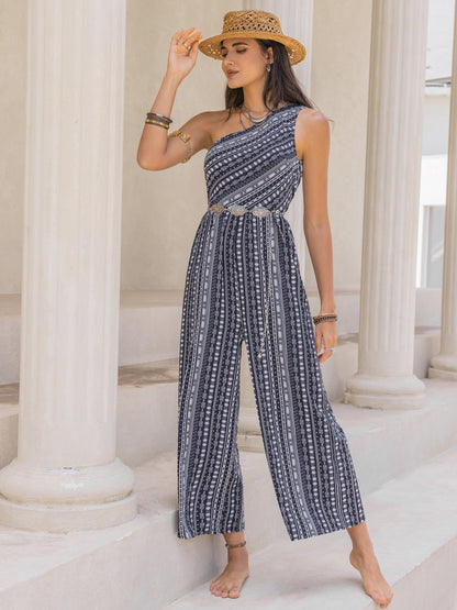 Printed Single Shoulder Sleeveless Jumpsuit Dresses & Tops