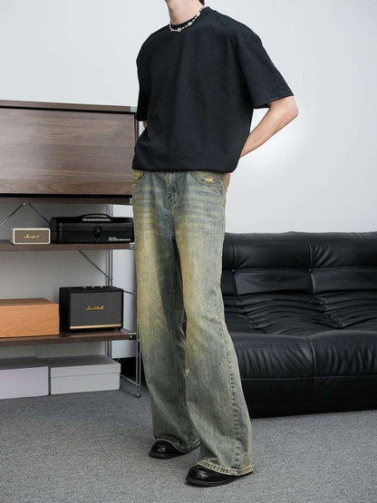 American Retro Distressed Wide Leg Jeans men's clothing