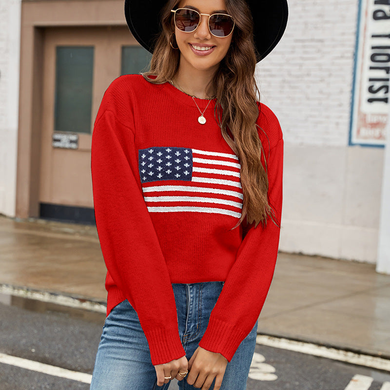 Round Neck Flag Fashion Sweater Women apparels & accessories