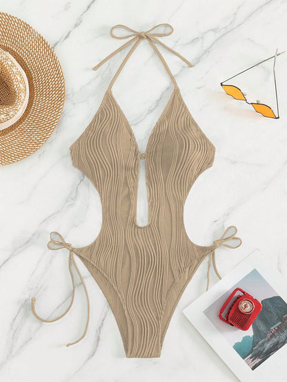 Textured Cutout Tied One-Piece Swimwear apparel & accessories