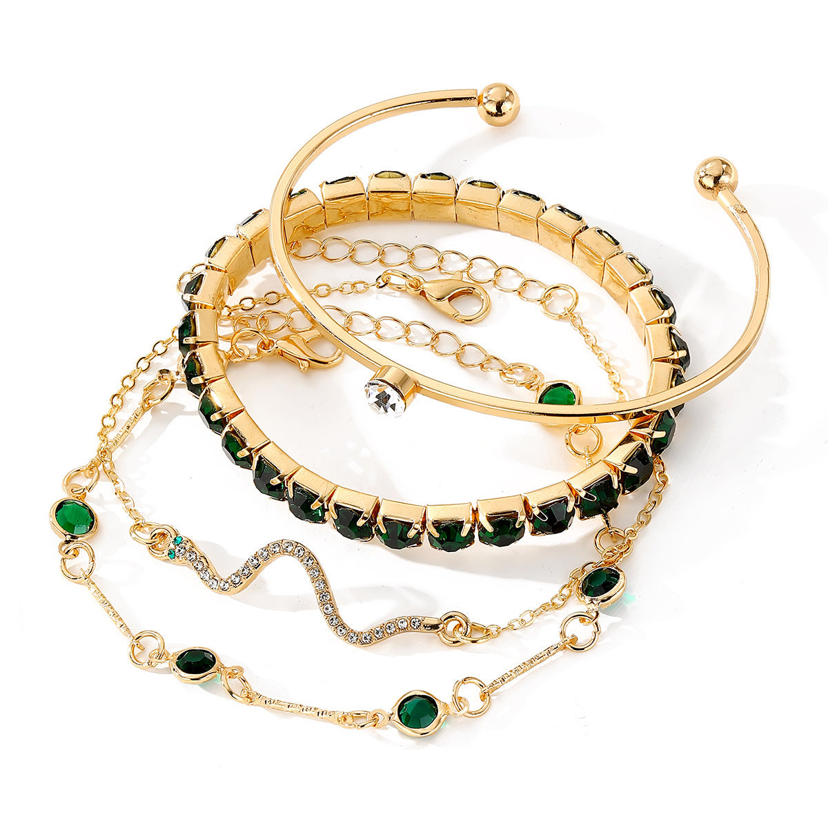 Fashion Green Grandmother Diamond Stretch Bracelet Women's 4-piece Set Jewelry