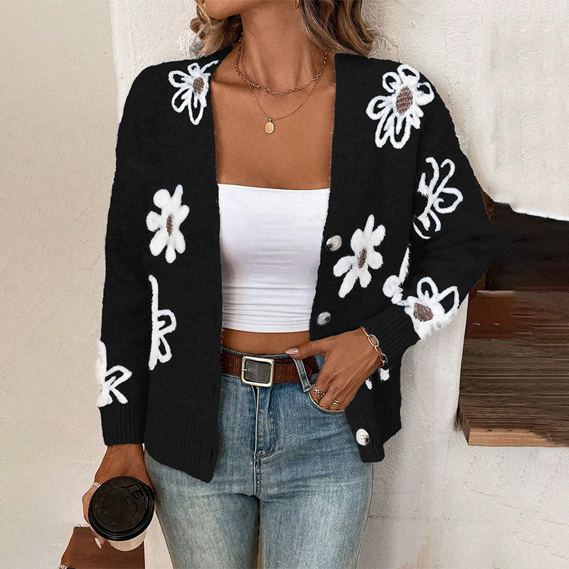 Flowers Print Button Front Cardigan apparels & accessories