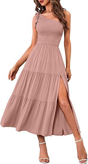 One-shoulder Pleated Layered Hem Split Dress apparels & accessories