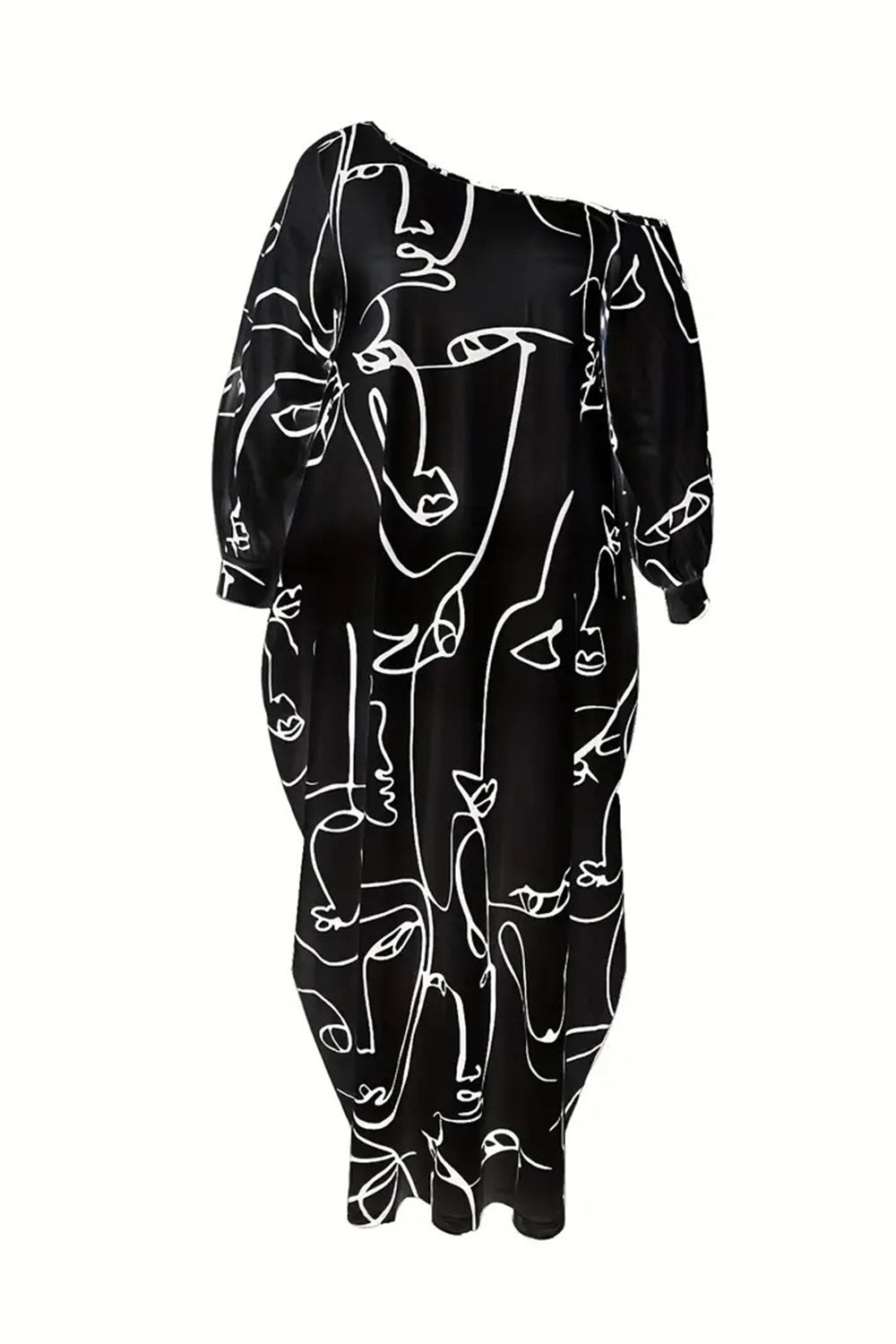 Printed Single Shoulder Lantern Sleeve Maxi Dress apparel & accessories