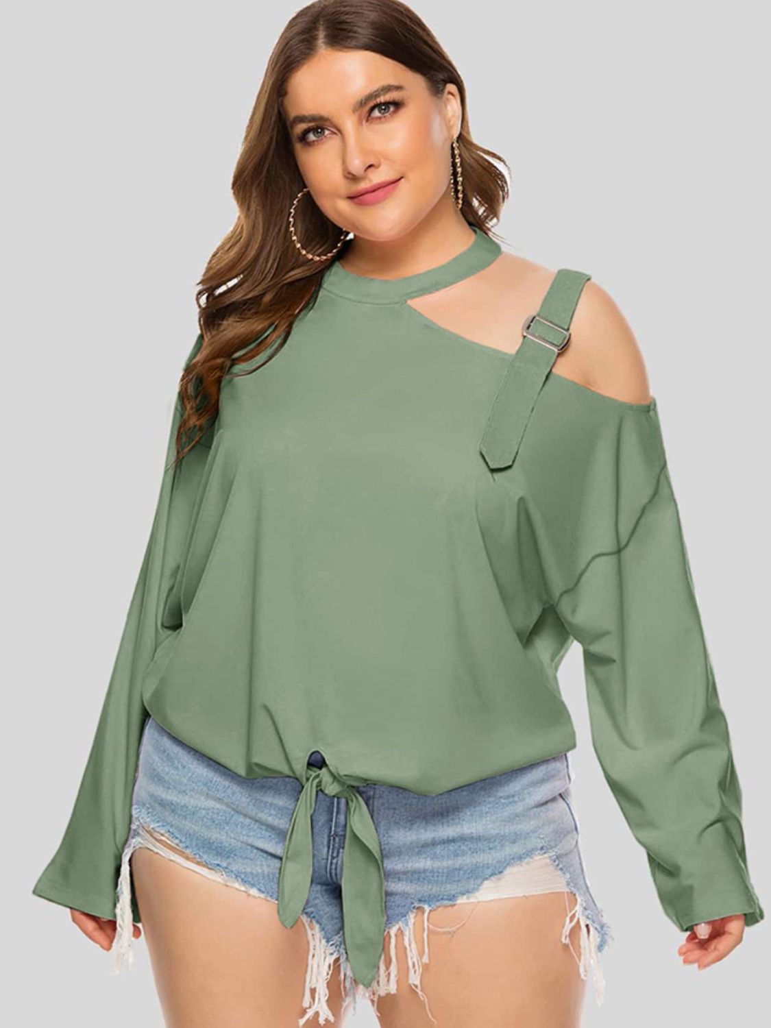 Plus Size Cold-Shoulder Tied Top apparel & accessories