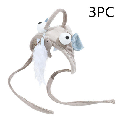 Head Wearing Feather Funny Cat Stick Funny Cat Toy Stick Gray Big Eye Pet Toys Pet Products Pet Products