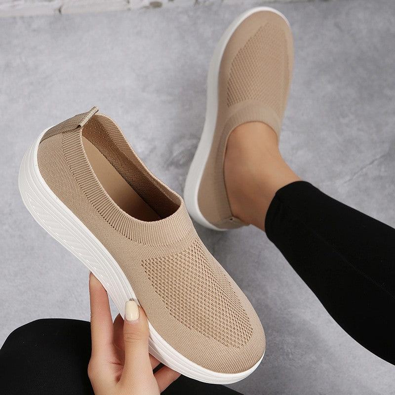 Women's Trend Thick Sole Fly Woven Breathable Mesh Casual Shoes Shoes & Bags